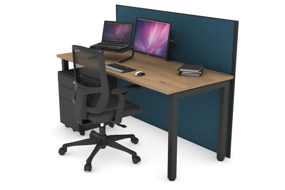 Horizon Quadro Square Legs Office Desk [1400L x 700W]-black leg salvage oak deep blue (1200H x 1400W)
