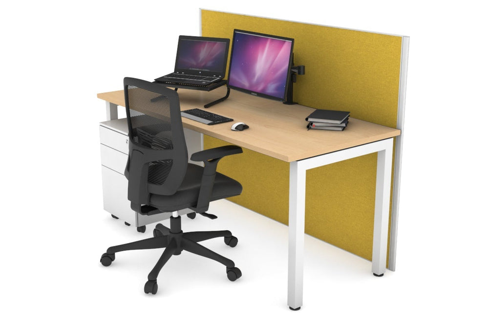 Horizon Quadro Square Legs Office Desk [1400L x 700W]-white leg maple mustard yellow (1200H x 1400W)