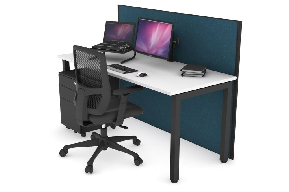 Horizon Quadro Square Legs Office Desk [1400L x 700W]-black leg white deep blue (1200H x 1400W)