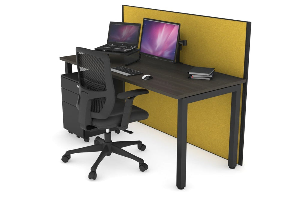 Horizon Quadro Square Legs Office Desk [1400L x 700W]-black leg dark oak mustard yellow (1200H x 1400W)