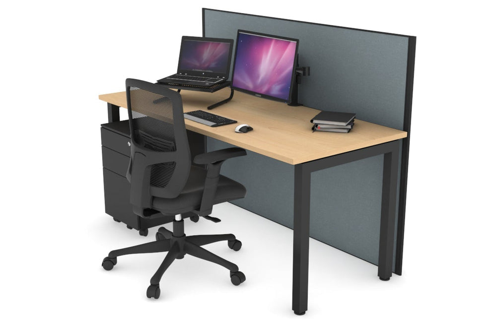 Horizon Quadro Square Legs Office Desk [1400L x 700W]-black leg maple cool grey (1200H x 1400W)