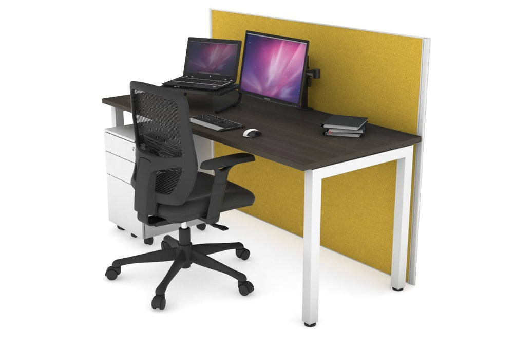 Horizon Quadro Square Legs Office Desk [1400L x 700W]-white leg dark oak mustard yellow (1200H x 1400W)