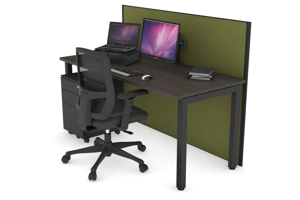 Horizon Quadro Square Leg Office Desk [1400L x 700W] Jasonl black leg dark oak green moss (1200H x 1400W)