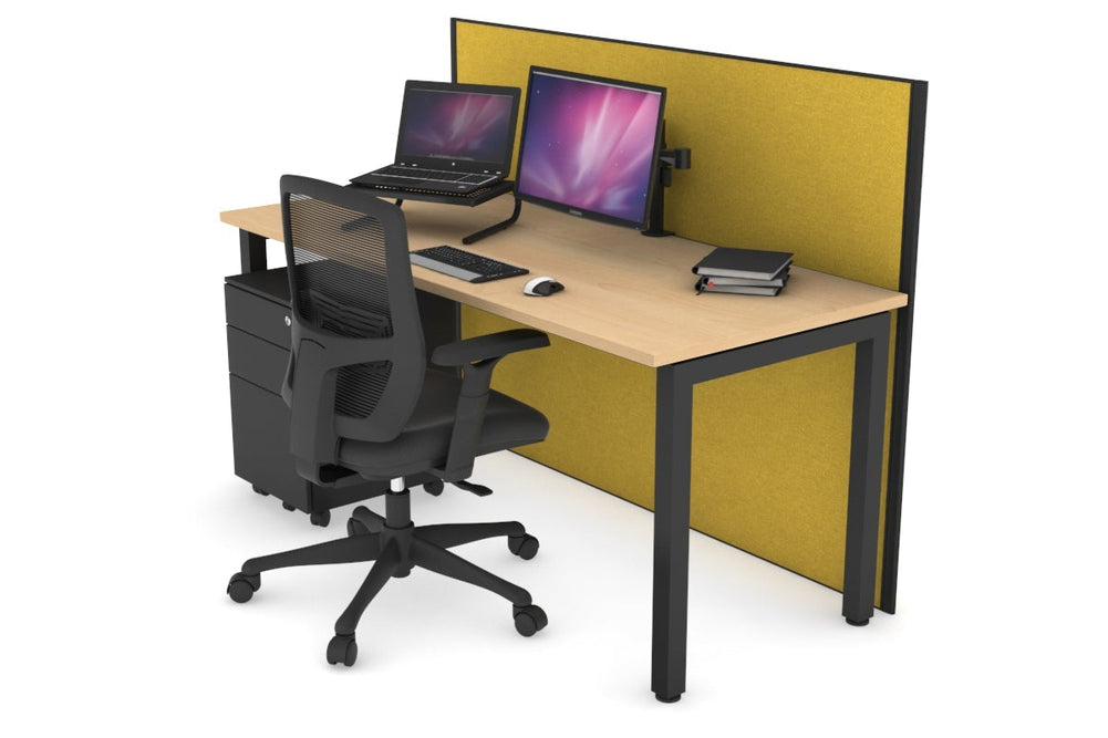 Horizon Quadro Square Legs Office Desk [1400L x 700W]-black leg maple mustard yellow (1200H x 1400W)