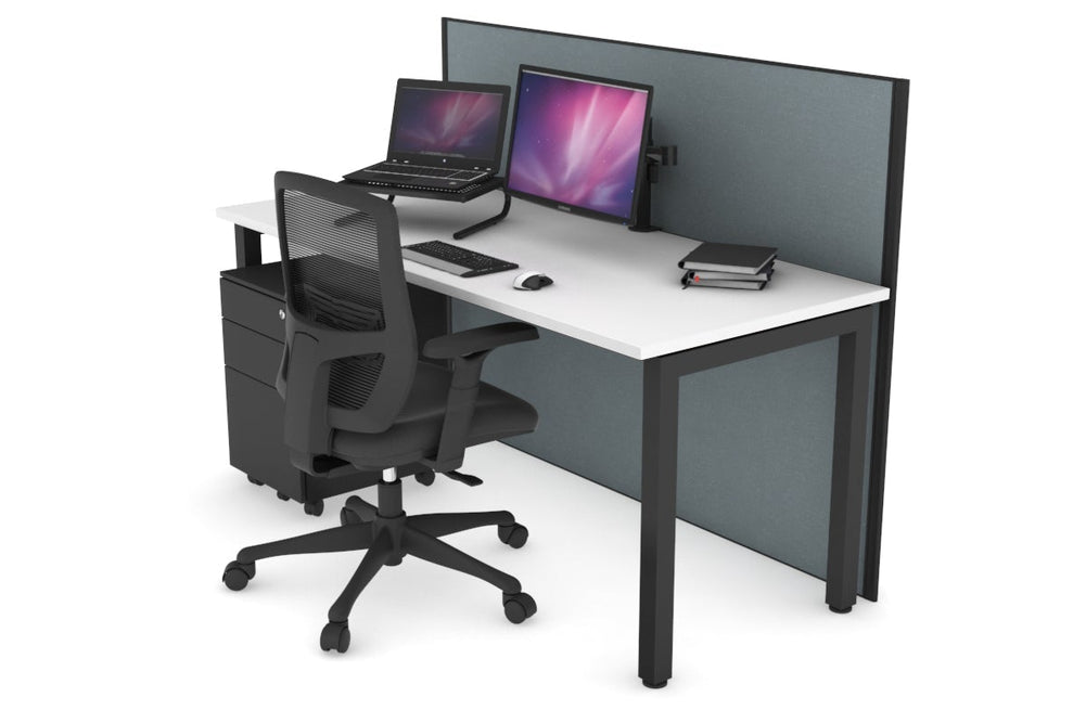 Horizon Quadro Square Legs Office Desk [1400L x 700W]-black leg white cool grey (1200H x 1400W)