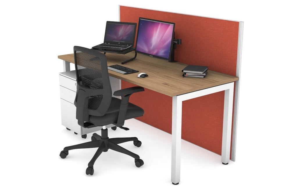Horizon Quadro Square Legs Office Desk [1400L x 700W]-white leg salvage oak orange squash (1200H x 1400W)