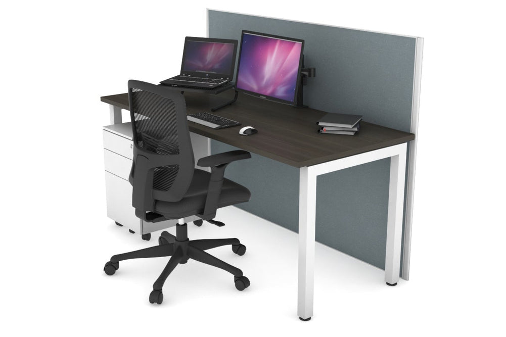 Horizon Quadro Square Legs Office Desk [1400L x 700W]-white leg dark oak cool grey (1200H x 1400W)