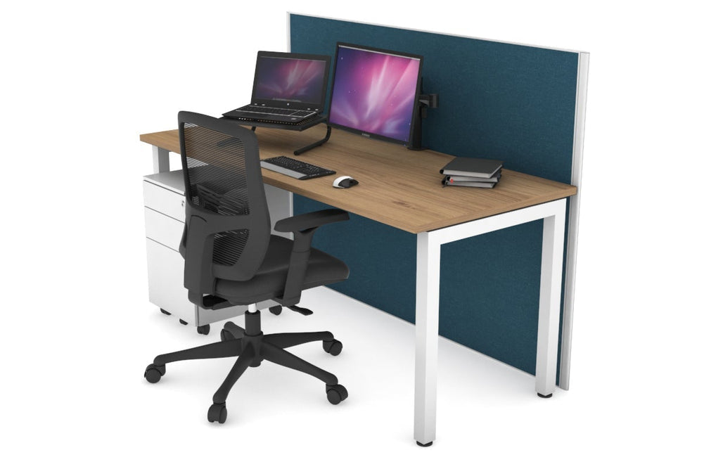 Horizon Quadro Square Legs Office Desk [1400L x 700W]-white leg salvage oak deep blue (1200H x 1400W)