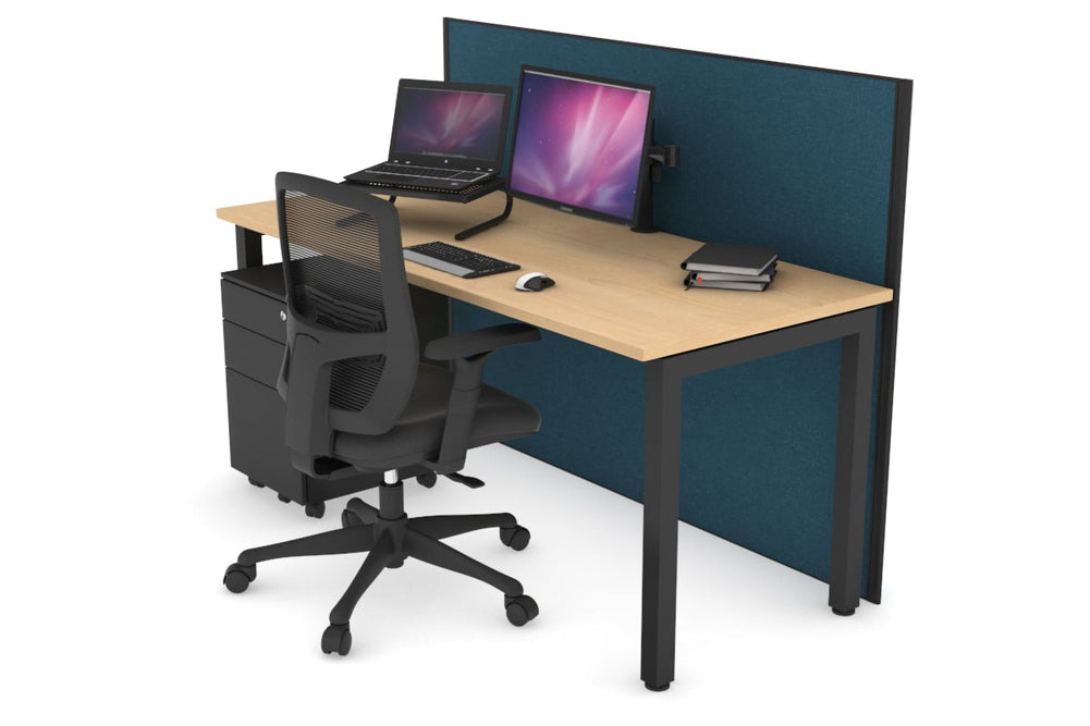 Horizon Quadro Square Legs Office Desk [1400L x 700W]-black leg maple deep blue (1200H x 1400W)