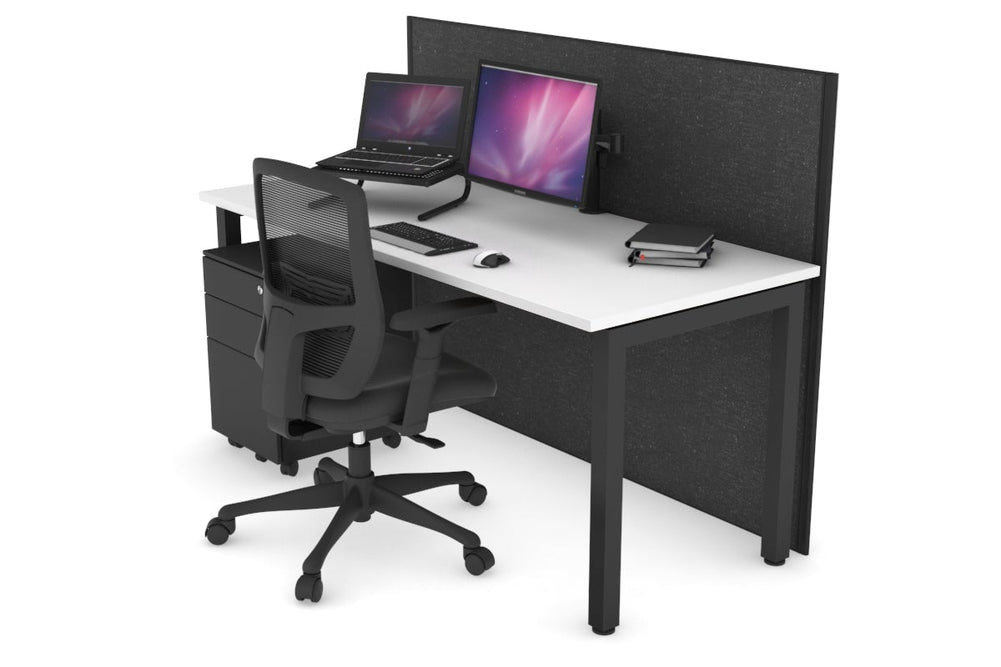 Horizon Quadro Square Legs Office Desk [1400L x 700W]-black leg white moody charcoal (1200H x 1400W)