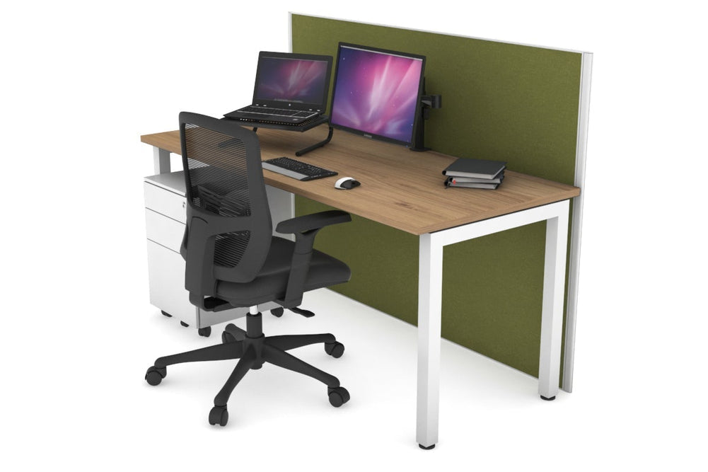 Horizon Quadro Square Legs Office Desk [1400L x 700W]-white leg salvage oak green moss (1200H x 1400W)