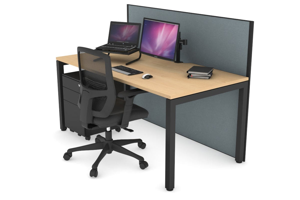 Horizon Quadro Square Legs Office Desk [1400L x 800W with Cable Scallop]-black leg maple cool grey (1200H x 1400W)