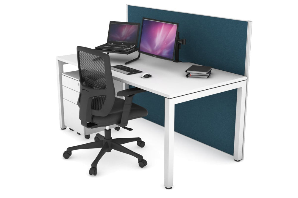 Horizon Quadro Square Legs Office Desk [1400L x 800W with Cable Scallop]-white leg white deep blue (1200H x 1400W)