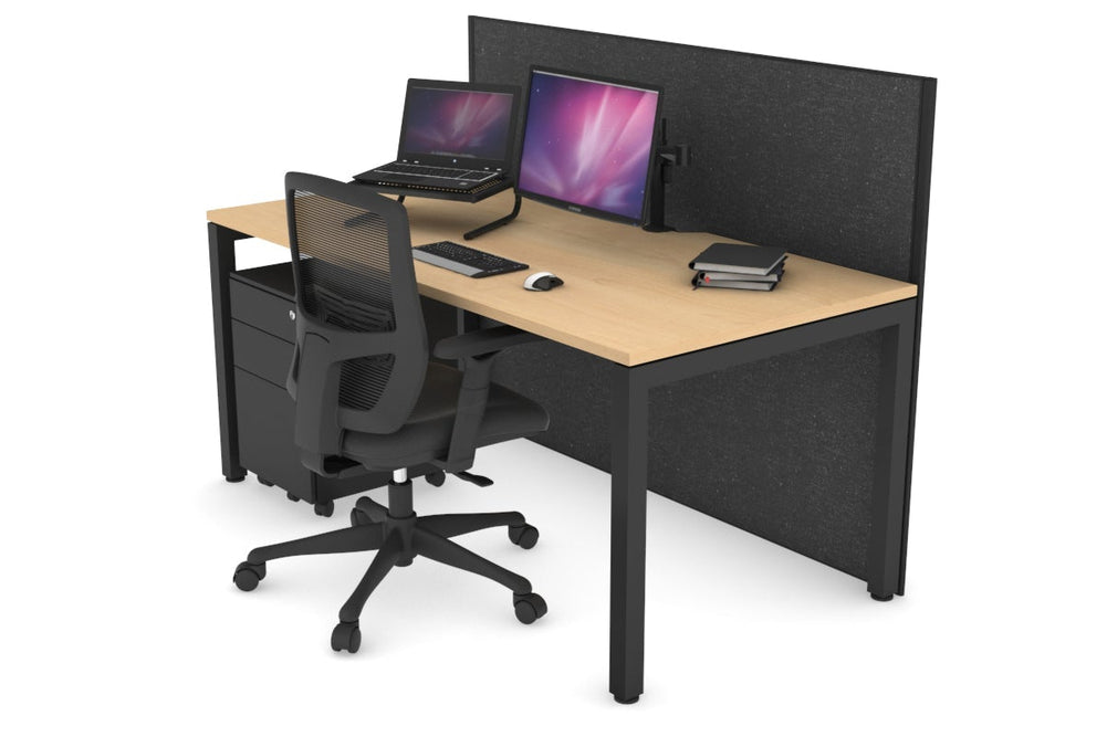 Horizon Quadro Square Legs Office Desk [1400L x 800W with Cable Scallop]-black leg maple moody charcoal (1200H x 1400W)