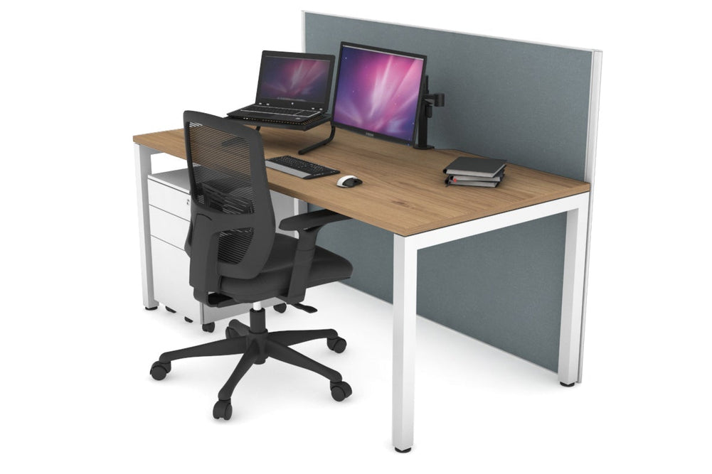 Horizon Quadro Square Legs Office Desk [1400L x 800W with Cable Scallop]-white leg salvage oak cool grey (1200H x 1400W)