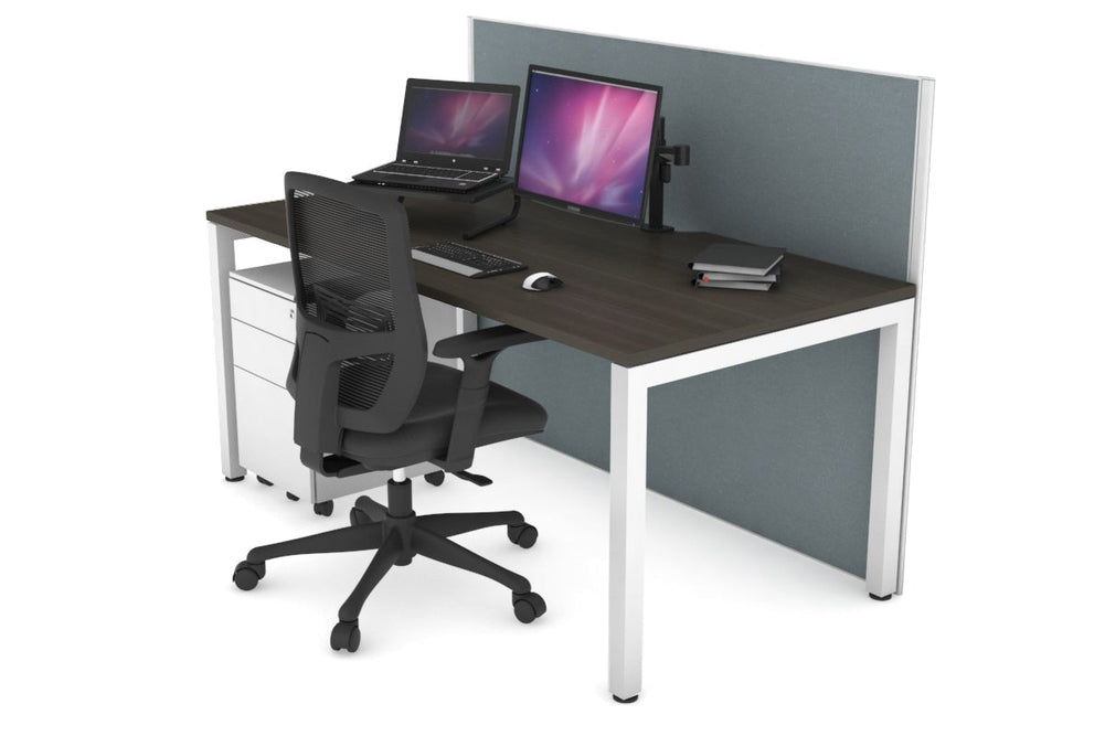 Horizon Quadro Square Legs Office Desk [1400L x 800W with Cable Scallop]-white leg dark oak cool grey (1200H x 1400W)