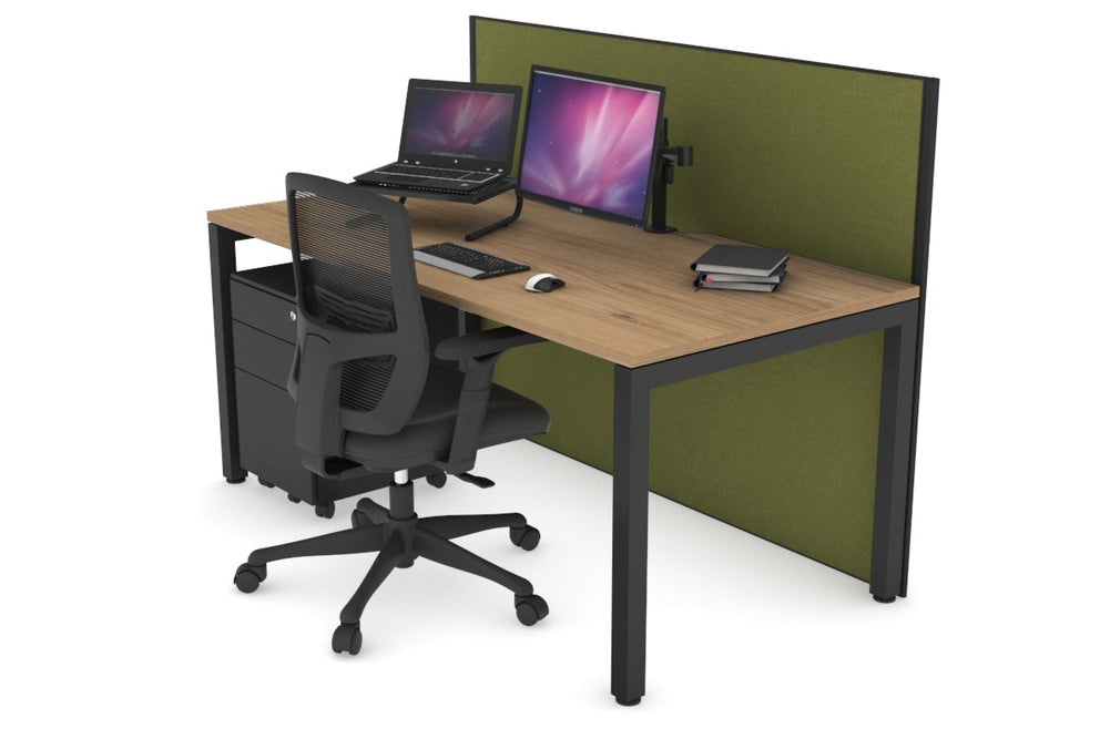 Horizon Quadro Square Legs Office Desk [1400L x 800W with Cable Scallop]-black leg salvage oak green moss (1200H x 1400W)
