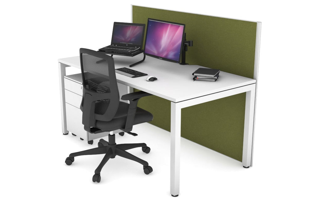Horizon Quadro Square Legs Office Desk [1400L x 800W with Cable Scallop]-white leg white green moss (1200H x 1400W)