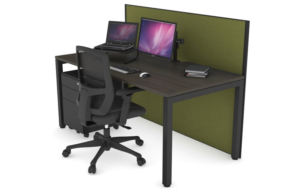 Horizon Quadro Square Legs Office Desk [1400L x 800W with Cable Scallop]-black leg dark oak green moss (1200H x 1400W)