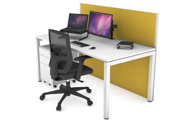 Horizon Quadro Square Leg Office Desk [1400L x 800W with Cable Scallop] Jasonl white leg white mustard yellow (1200H x 1400W)