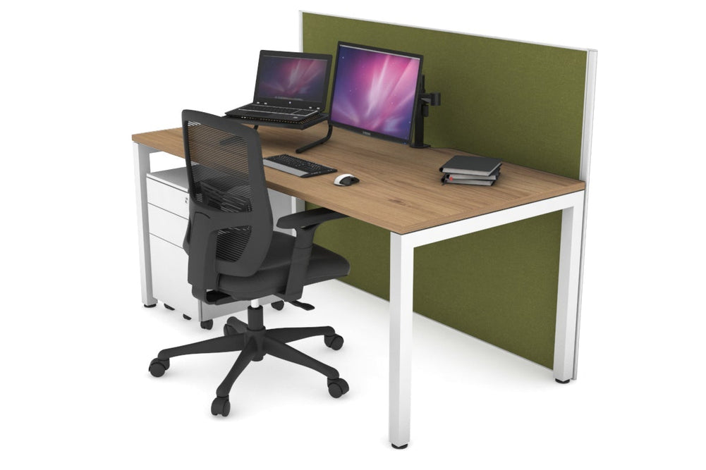 Horizon Quadro Square Legs Office Desk [1400L x 800W with Cable Scallop]-white leg salvage oak green moss (1200H x 1400W)