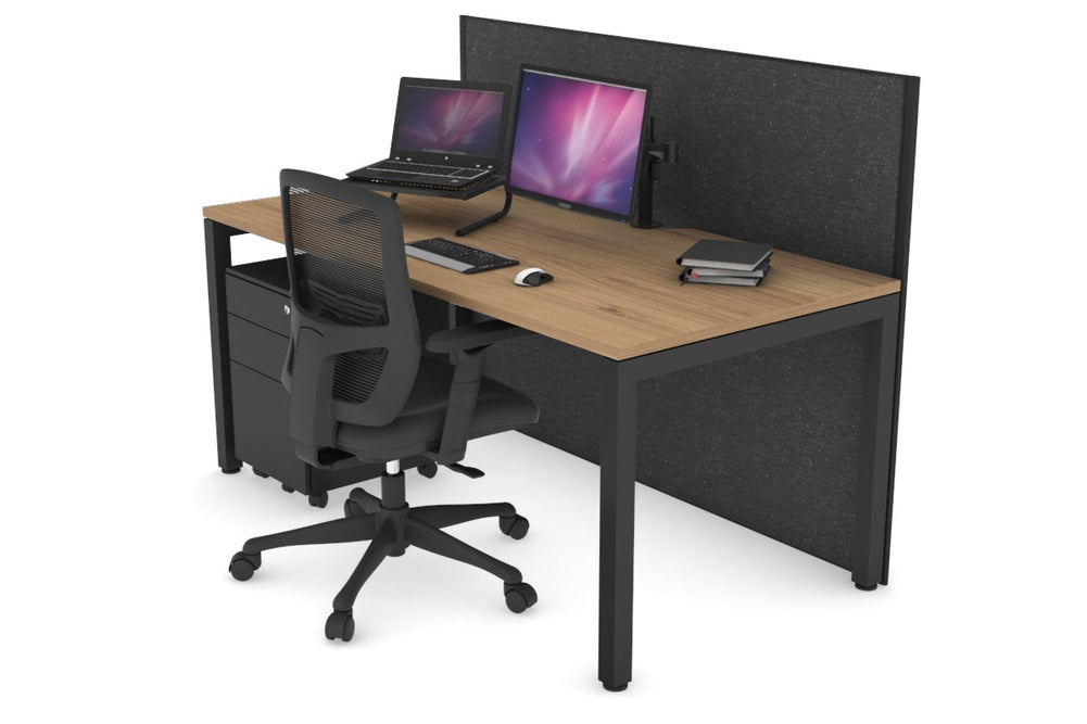 Horizon Quadro Square Legs Office Desk [1400L x 800W with Cable Scallop]-black leg salvage oak moody charcoal (1200H x 1400W)