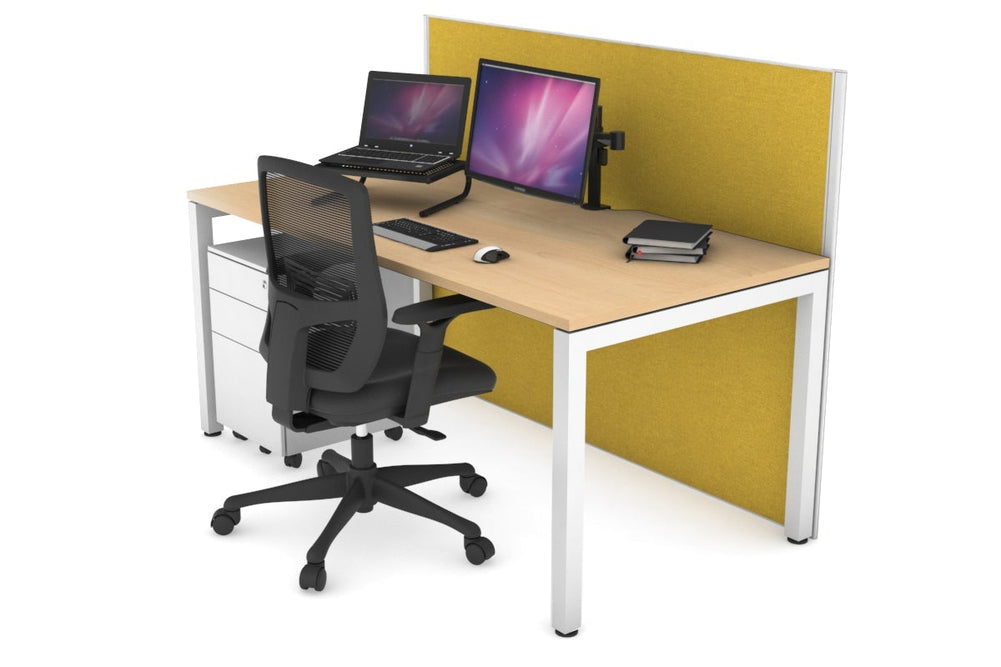 Horizon Quadro Square Legs Office Desk [1400L x 800W with Cable Scallop]-white leg maple mustard yellow (1200H x 1400W)