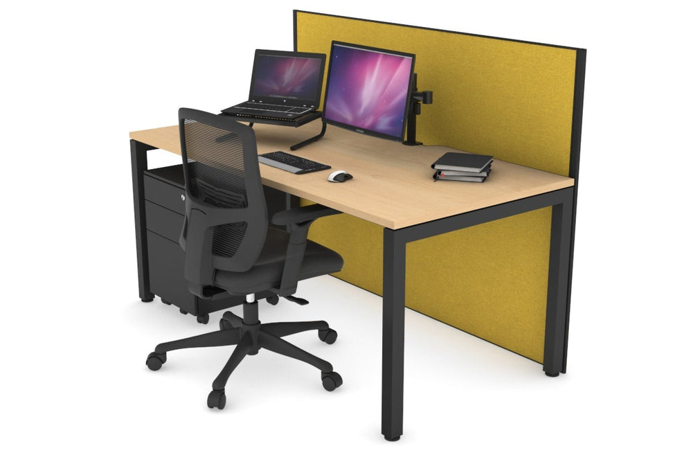 Horizon Quadro Square Legs Office Desk [1400L x 800W with Cable Scallop]-black leg maple mustard yellow (1200H x 1400W)