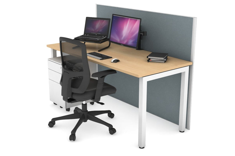 Horizon Quadro Square Legs Office Desk [1600L x 700W]-white leg maple cool grey (1200H x 1600W)