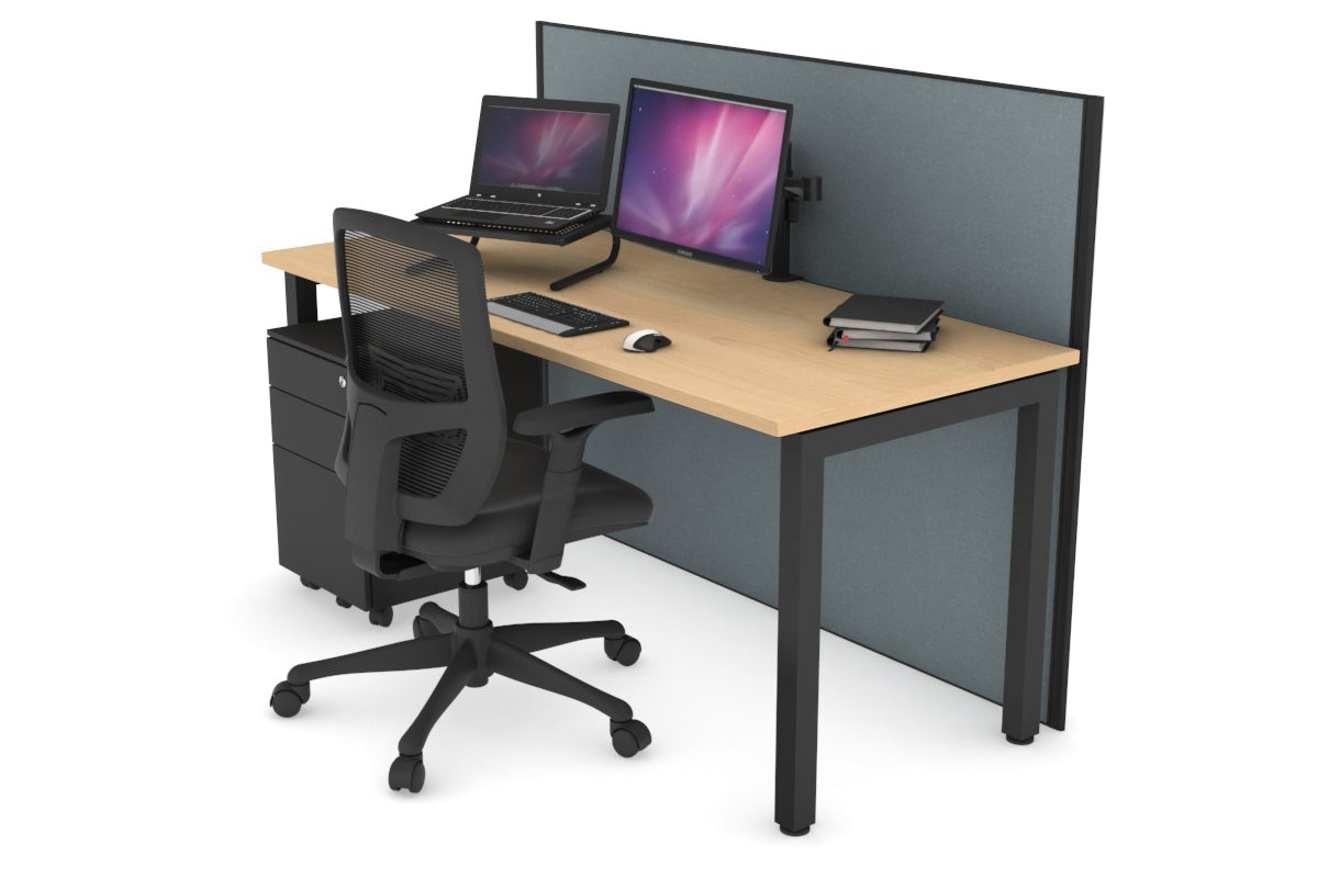 Horizon Quadro Square Leg Office Desk [1600L x 700W] Jasonl black leg maple cool grey (1200H x 1600W)