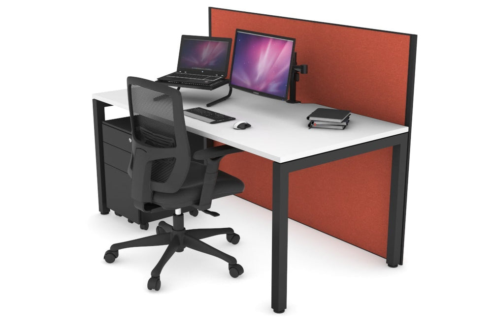 Horizon Quadro Square Legs Office Desk [1600L x 800W with Cable Scallop]-black leg white orange squash (1200H x 1600W)
