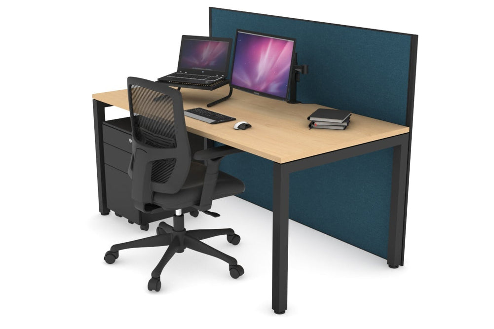 Horizon Quadro Square Legs Office Desk [1600L x 800W with Cable Scallop]-black leg maple deep blue (1200H x 1600W)