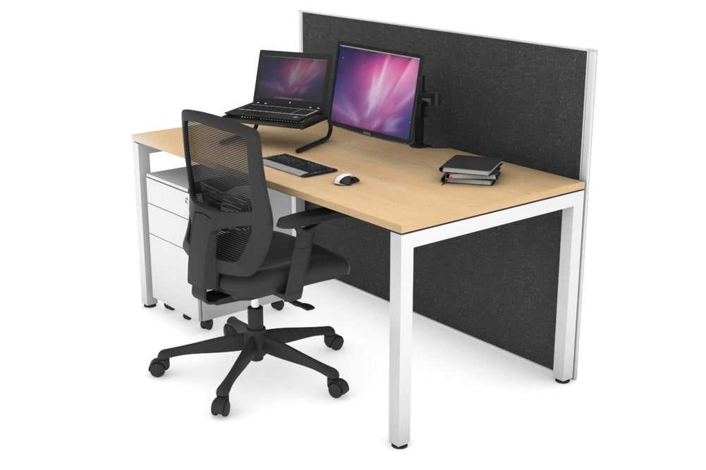 Horizon Quadro Square Legs Office Desk [1600L x 800W with Cable Scallop]-white leg maple moody charcoal (1200H x 1600W)