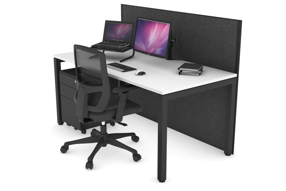Horizon Quadro Square Legs Office Desk [1600L x 800W with Cable Scallop]-black leg white moody charcoal (1200H x 1600W)