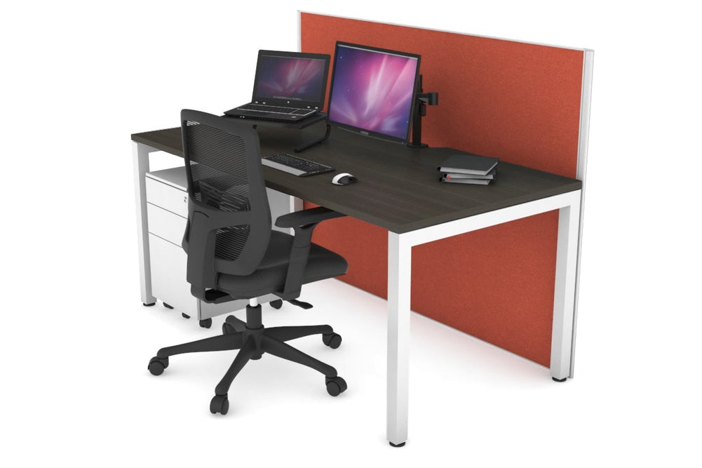 Horizon Quadro Square Legs Office Desk [1600L x 800W with Cable Scallop]-white leg dark oak orange squash (1200H x 1600W)