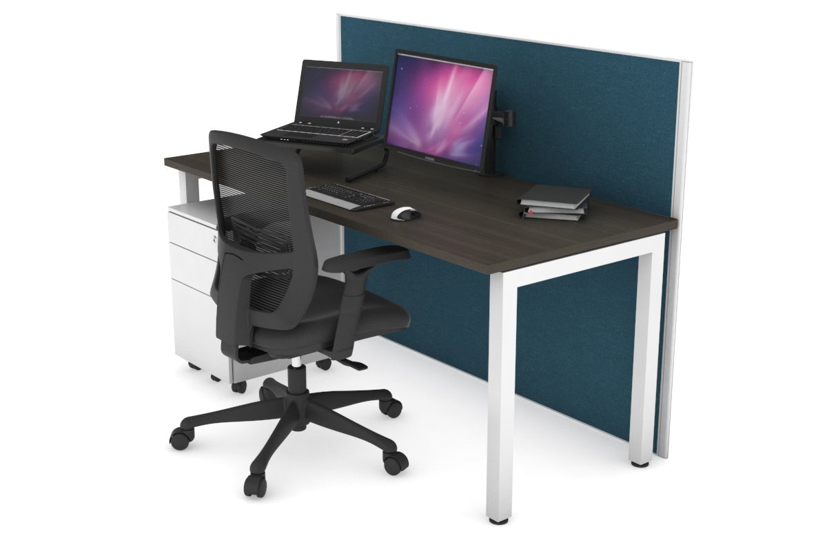 Horizon Quadro Square Leg Office Desk [1800L x 700W] Jasonl white leg dark oak deep blue (1200H x 1800W)