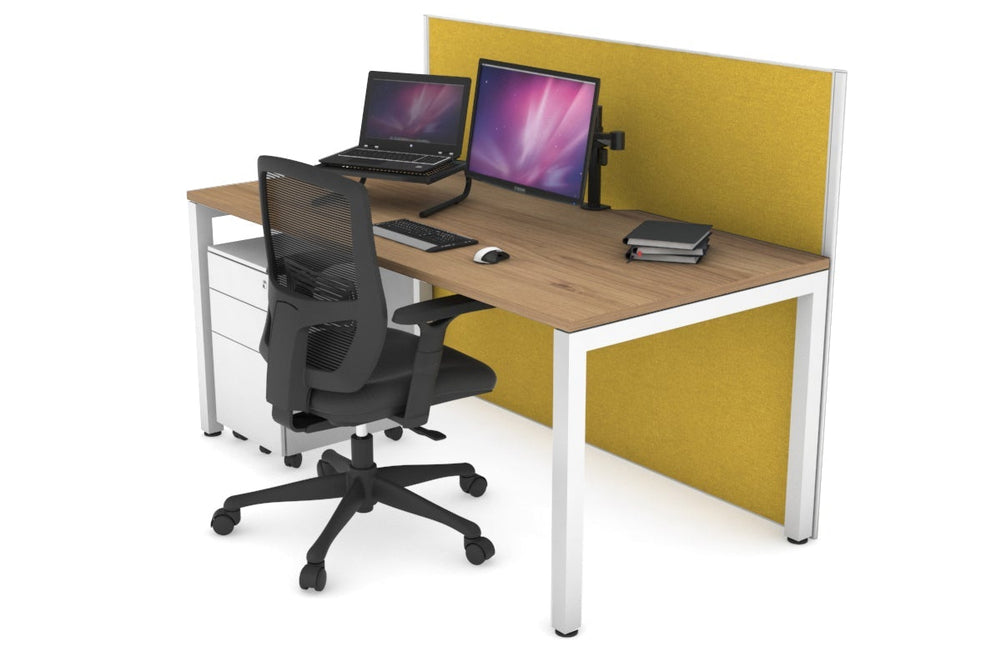 Horizon Quadro Square Legs Office Desk [1800L x 800W with Cable Scallop]-white leg salvage oak mustard yellow (1200H x 1800W)