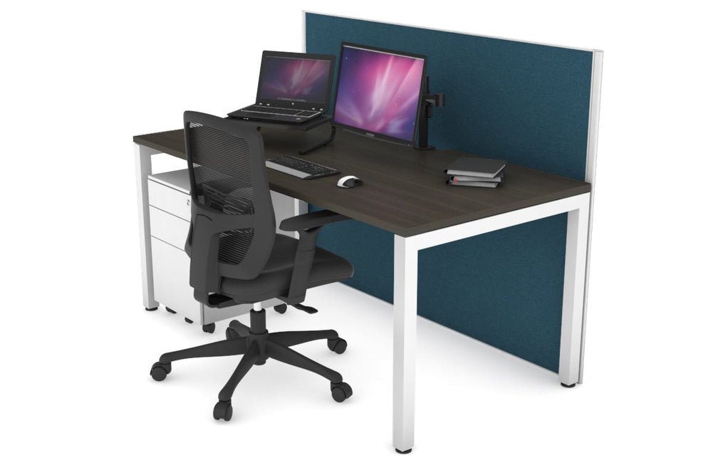 Horizon Quadro Square Legs Office Desk [1800L x 800W with Cable Scallop]-white leg dark oak deep blue (1200H x 1800W)