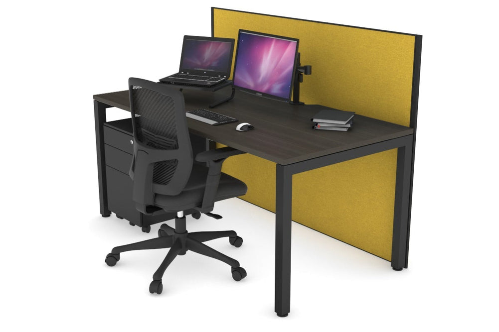Horizon Quadro Square Legs Office Desk [1800L x 800W with Cable Scallop]-black leg dark oak mustard yellow (1200H x 1800W)