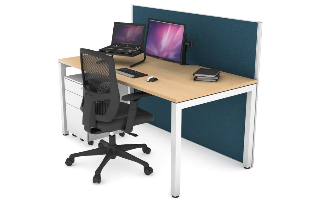 Horizon Quadro Square Legs Office Desk [1800L x 800W with Cable Scallop]-white leg maple deep blue (1200H x 1800W)