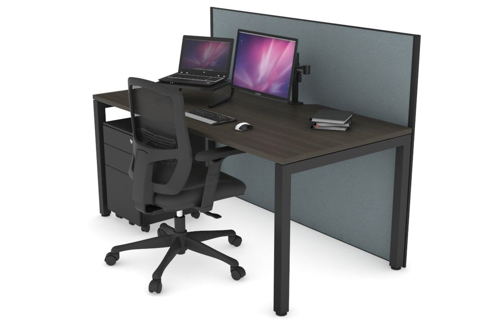 Horizon Quadro Square Legs Office Desk [1800L x 800W with Cable Scallop]-black leg dark oak cool grey (1200H x 1800W)