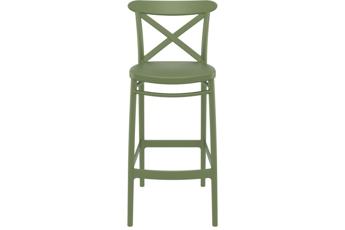 Hospitality Plus Cross Bar Stool - 750mm Seat Height [1060H x 450W]-olive green  