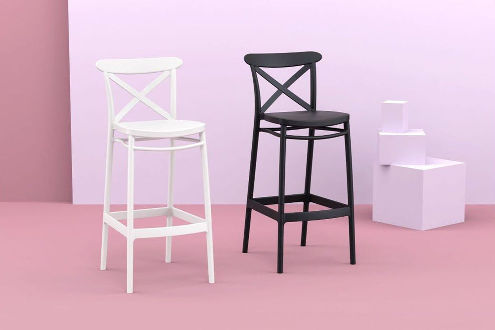 Hospitality Plus Cross Bar Stool - 750mm Seat Height [1060H x 450W]-taupe  