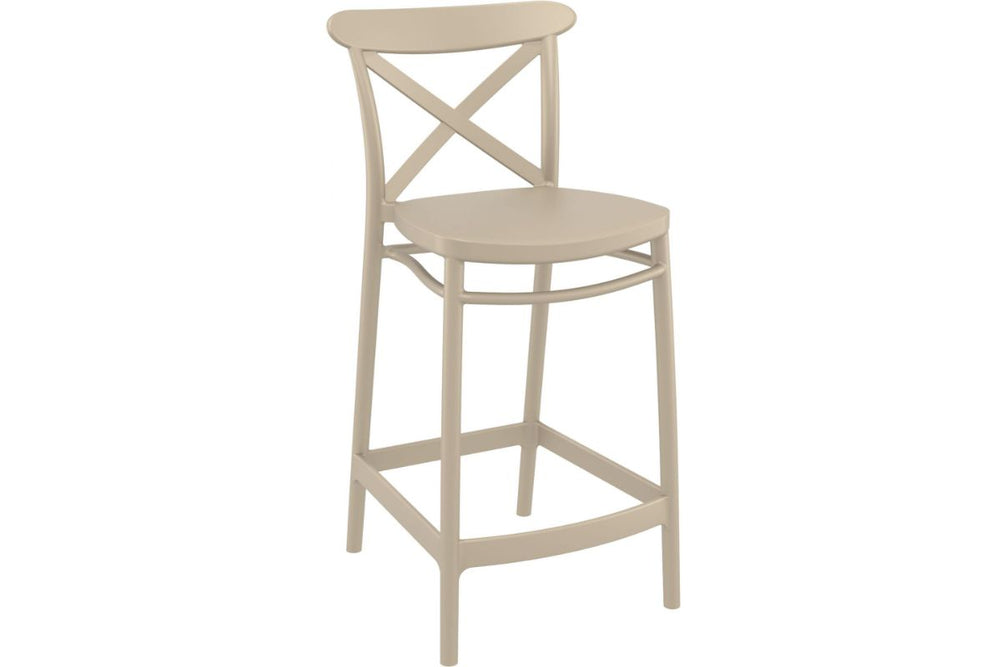 Hospitality Plus Cross Bar Stool - 650mm Seat Height [960H x 450W]-taupe  