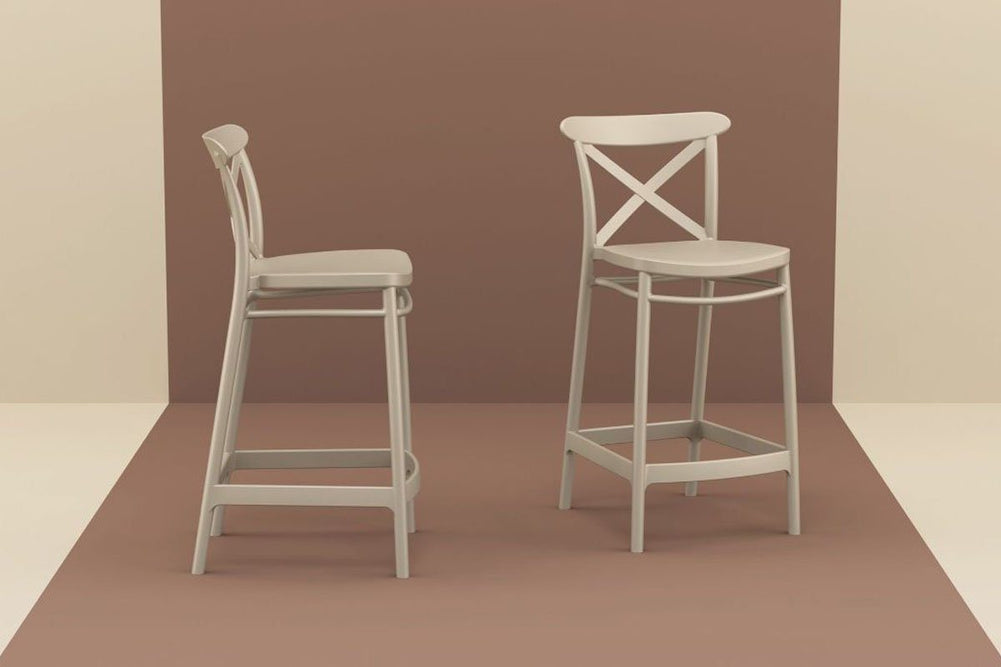 Hospitality Plus Cross Bar Stool - 650mm Seat Height [960H x 450W]-taupe  