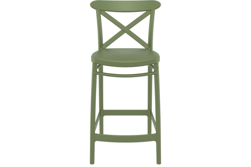 Hospitality Plus Cross Bar Stool - 650mm Seat Height [960H x 450W]-olive green  