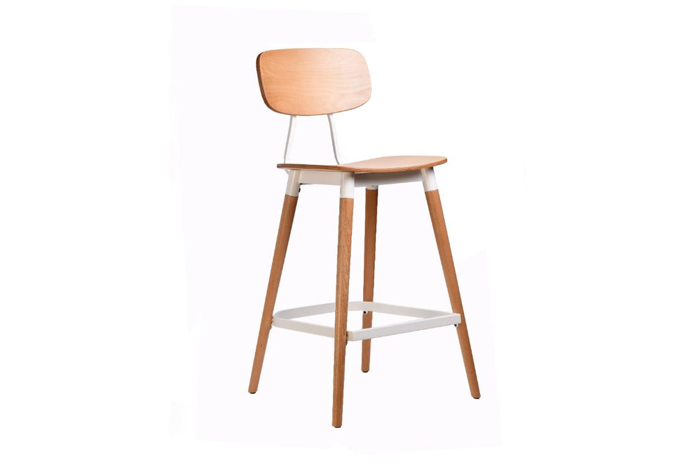 Hospitality Plus Felix Bar Stool Ply Seat - 740mm Seat Height-natural white frame  