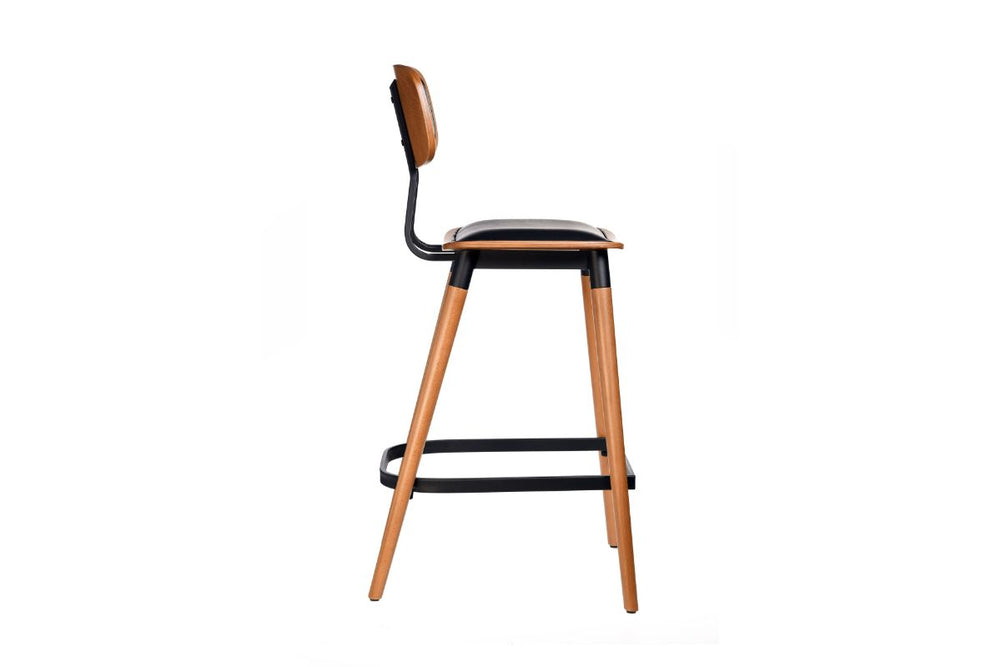 Hospitality Plus Felix Bar Stool Vinyl Seat - 740mm Seat Height-lancaster oak black frame  