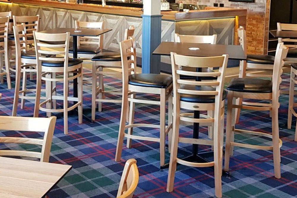 Hospitality Plus Florence Bar Stool European Made with Vinyl Seat - 750mm Seat Height-natural frame/ black seat  