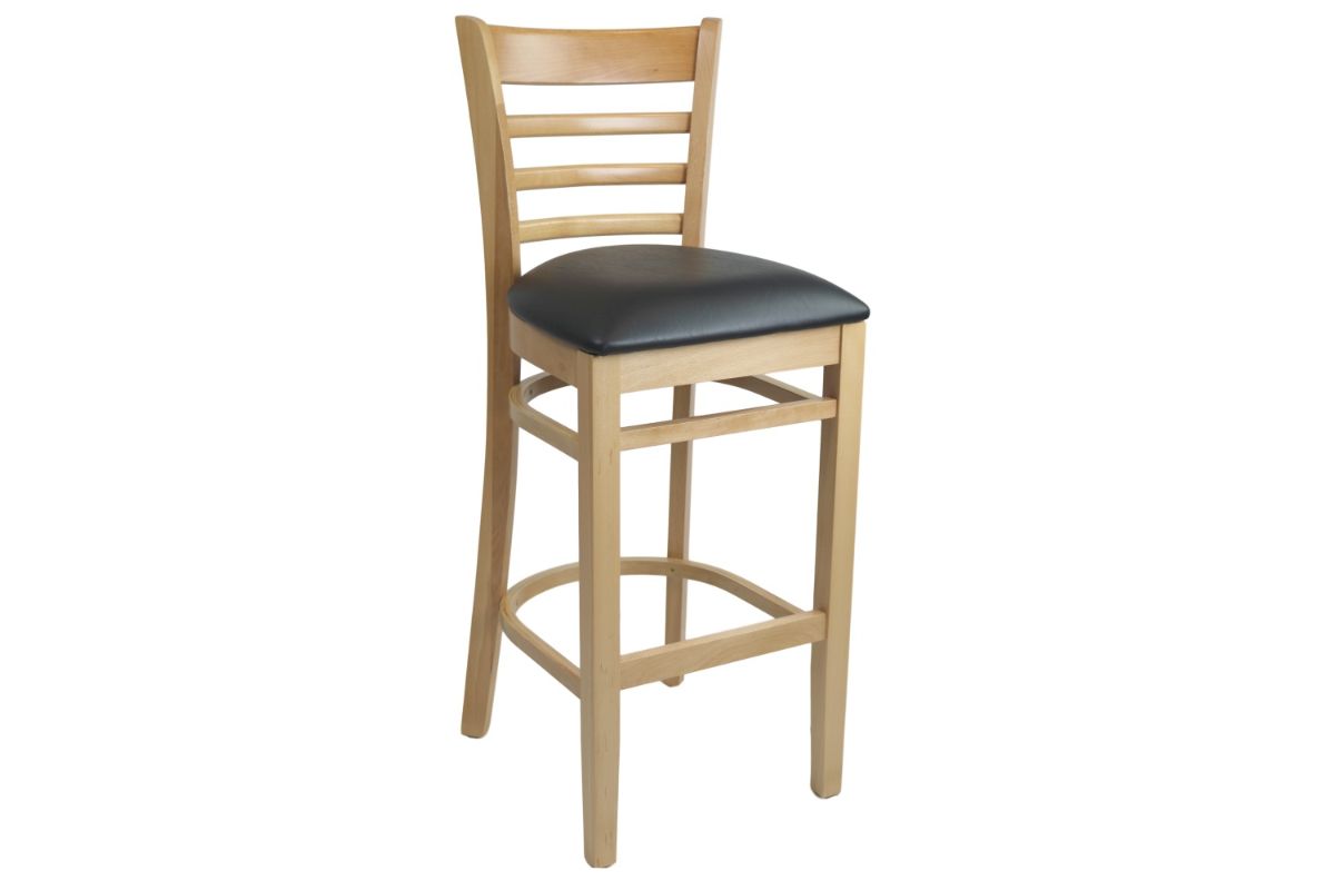 Hospitality Plus Florence Bar Stool - European Made - Vinyl Seat Hospitality Plus natural frame/ black seat 
